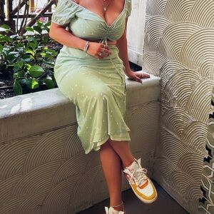 Princess Polly Light Green Polka Dot Maxi Skirt